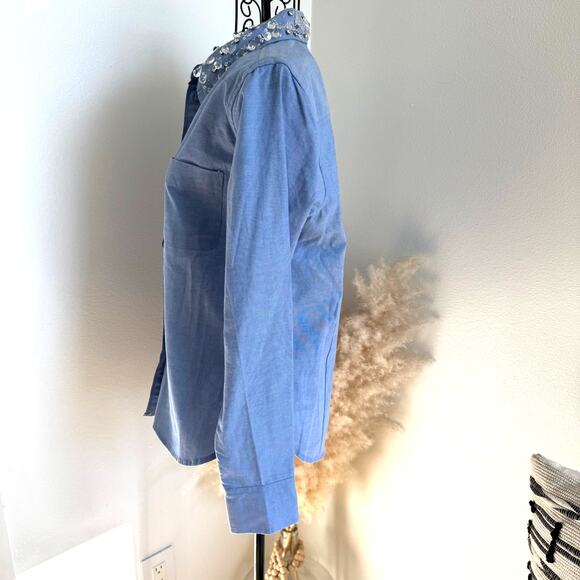 Jason Wu Blue Embellished Collar Button Up Shirt NEW Small- Glam, Preppy - Picture 6 of 11